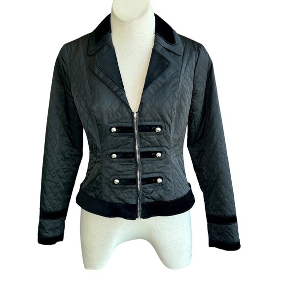 White House Black Market Black Velvet Collar Quilted Military Jacket Size 4 - Picture 1 of 10